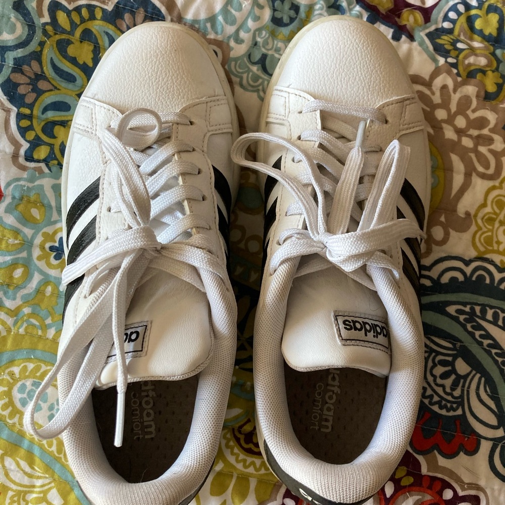 Adidas Women's White and Black Athletic Sneakers